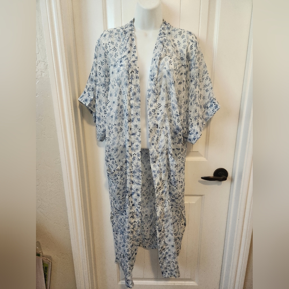 Rachel Zoe Floral Kimono Cover-up OS Chiffon Open Front Flared Sleeve Like New